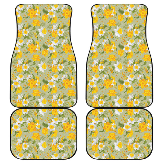 Vintage Daffodil Flower Pattern Print Front and Back Car Floor Mats