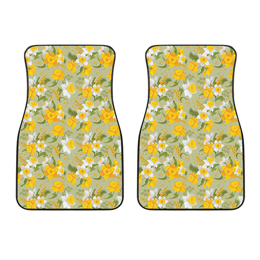 Vintage Daffodil Flower Pattern Print Front Car Floor Mats
