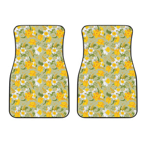 Vintage Daffodil Flower Pattern Print Front Car Floor Mats