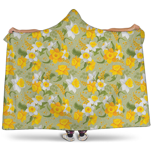 Vintage Daffodil Flower Pattern Print Hooded Blanket