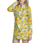Vintage Daffodil Flower Pattern Print Hoodie Dress