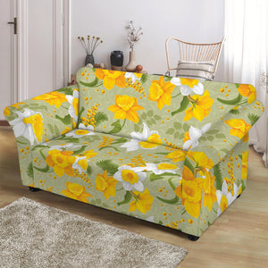 Vintage Daffodil Flower Pattern Print Loveseat Slipcover