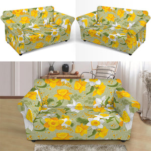 Vintage Daffodil Flower Pattern Print Loveseat Slipcover