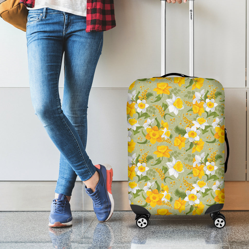 Vintage Daffodil Flower Pattern Print Luggage Cover