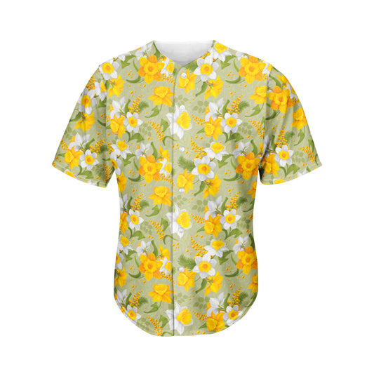 Vintage Daffodil Flower Pattern Print Men's Baseball Jersey