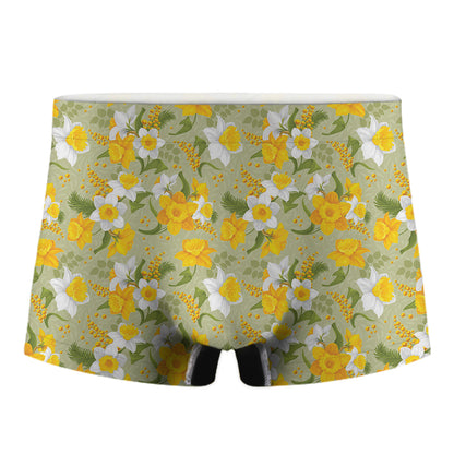 Vintage Daffodil Flower Pattern Print Men's Boxer Briefs