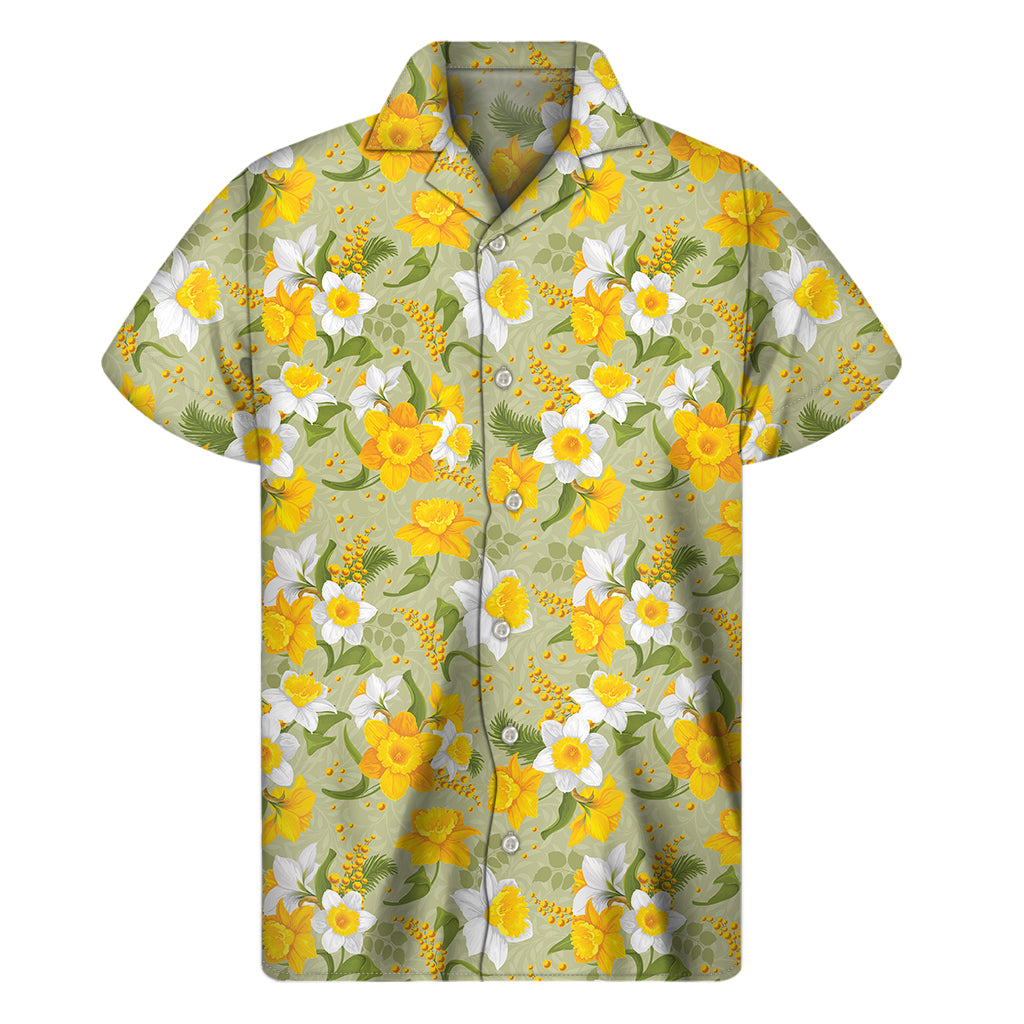 Vintage Daffodil Flower Pattern Print Men's Short Sleeve Shirt