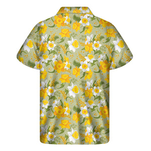 Vintage Daffodil Flower Pattern Print Men's Short Sleeve Shirt