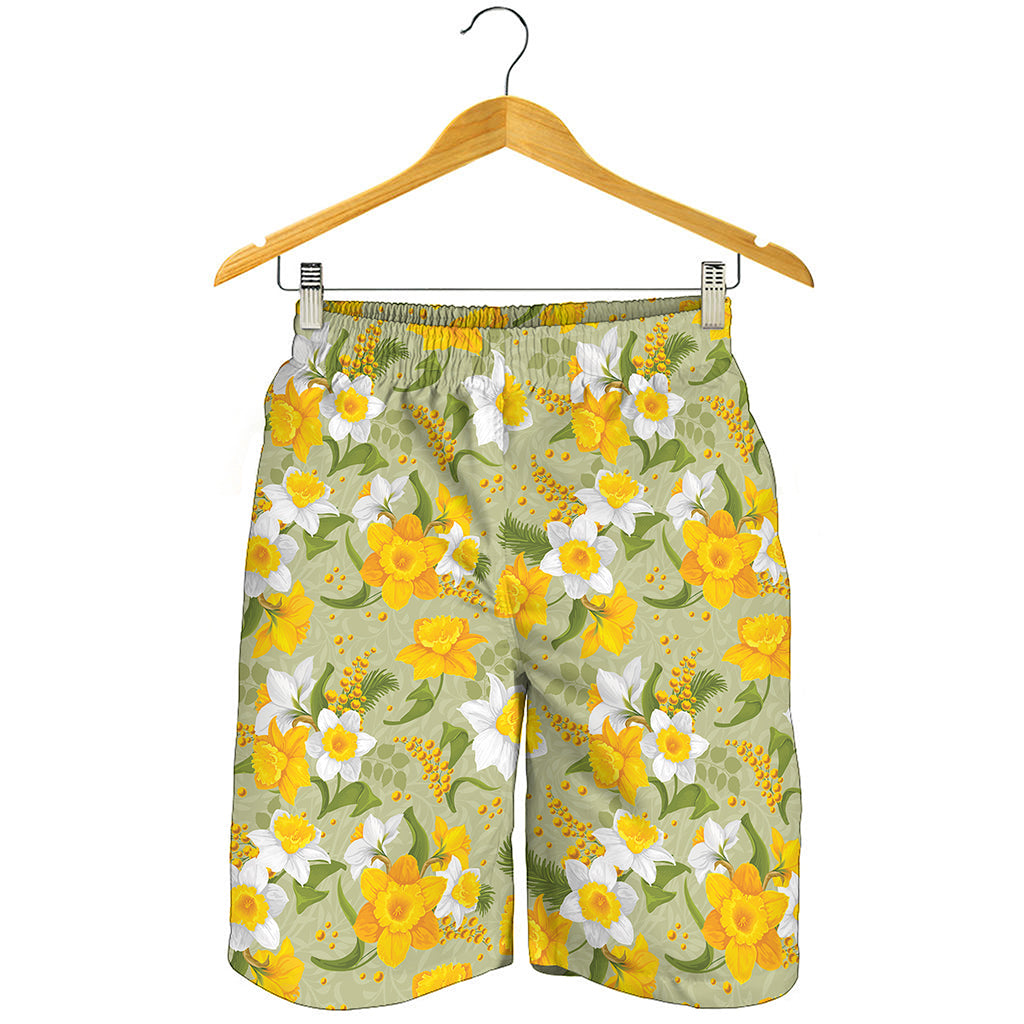 Vintage Daffodil Flower Pattern Print Men's Shorts