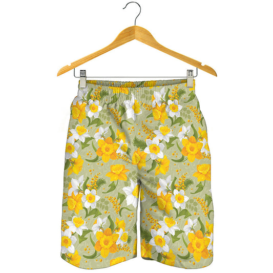 Vintage Daffodil Flower Pattern Print Men's Shorts