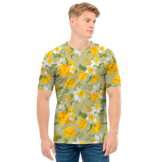 Vintage Daffodil Flower Pattern Print Men's T-Shirt