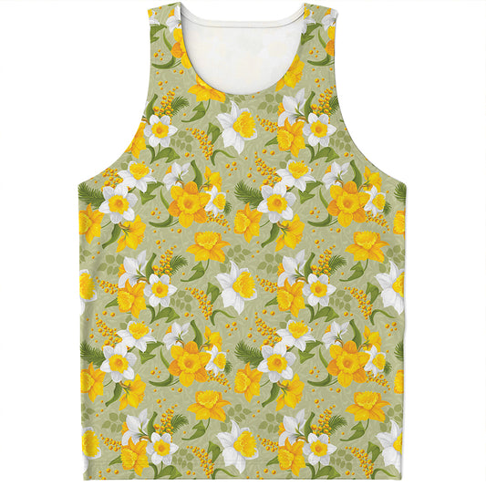 Vintage Daffodil Flower Pattern Print Men's Tank Top