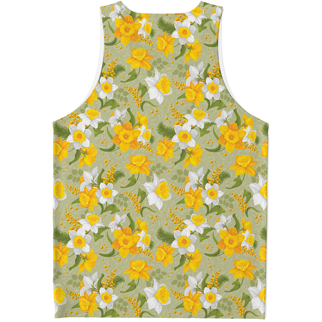 Vintage Daffodil Flower Pattern Print Men's Tank Top