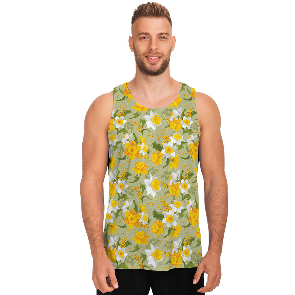 Vintage Daffodil Flower Pattern Print Men's Tank Top