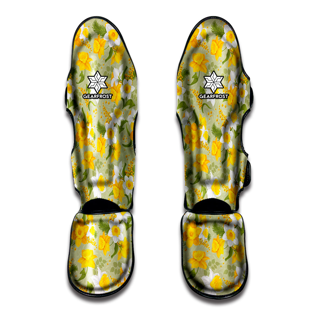 Vintage Daffodil Flower Pattern Print Muay Thai Shin Guard