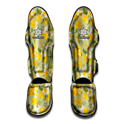 Vintage Daffodil Flower Pattern Print Muay Thai Shin Guard
