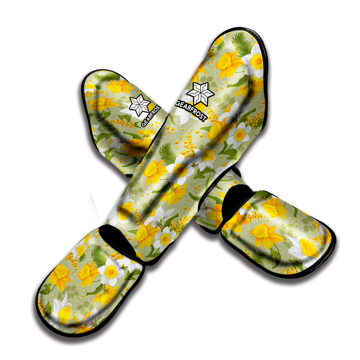 Vintage Daffodil Flower Pattern Print Muay Thai Shin Guard