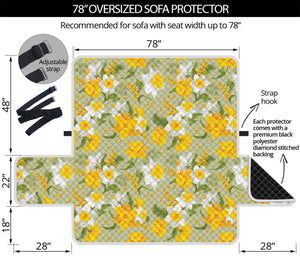 Vintage Daffodil Flower Pattern Print Oversized Sofa Protector