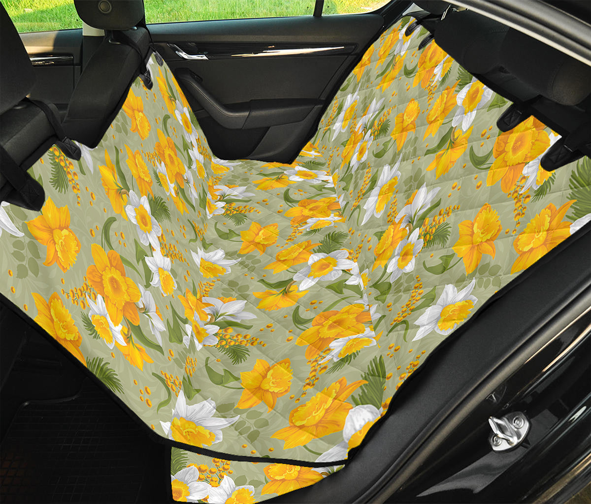 Vintage Daffodil Flower Pattern Print Pet Car Back Seat Cover