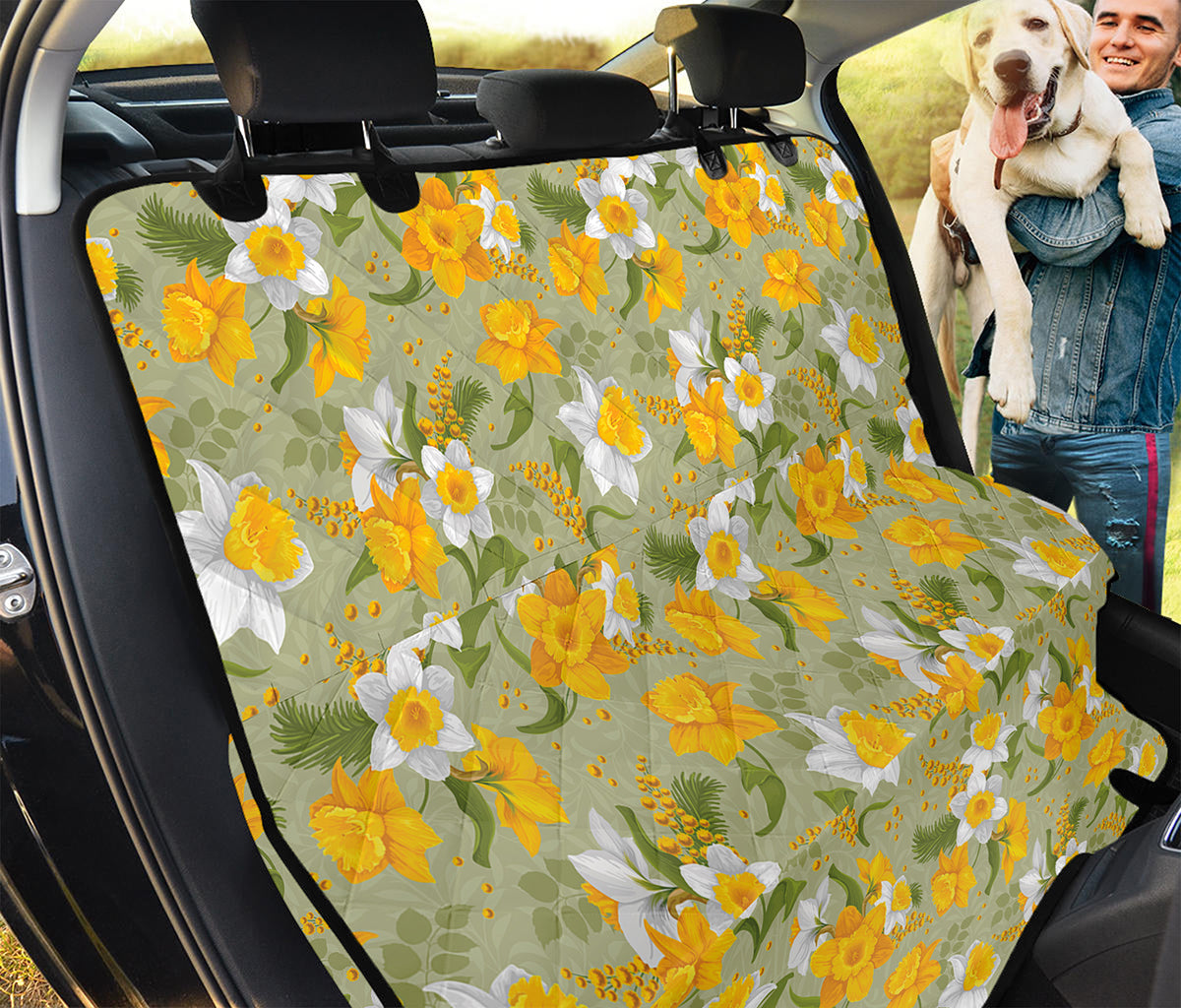 Vintage Daffodil Flower Pattern Print Pet Car Back Seat Cover