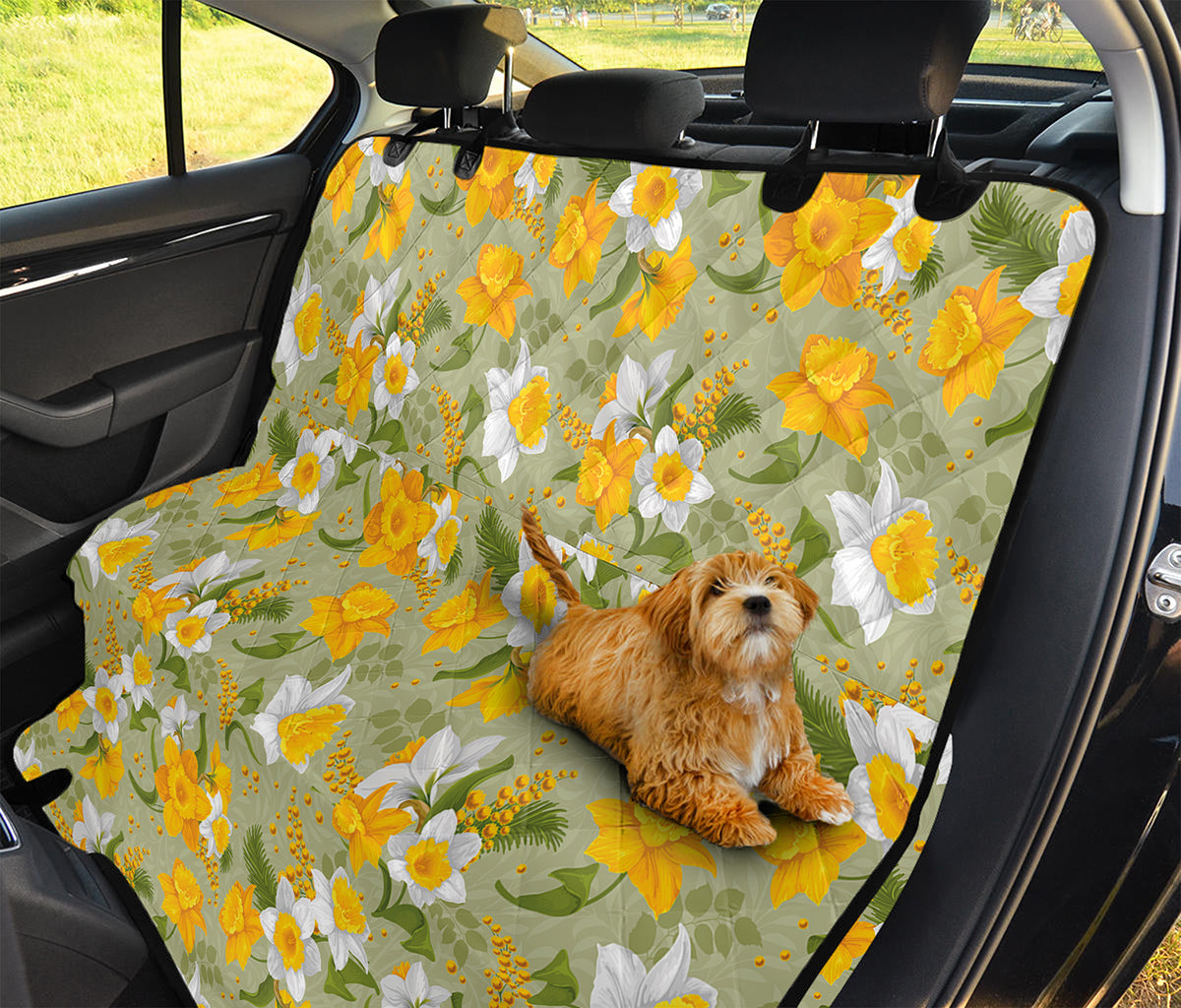 Vintage Daffodil Flower Pattern Print Pet Car Back Seat Cover