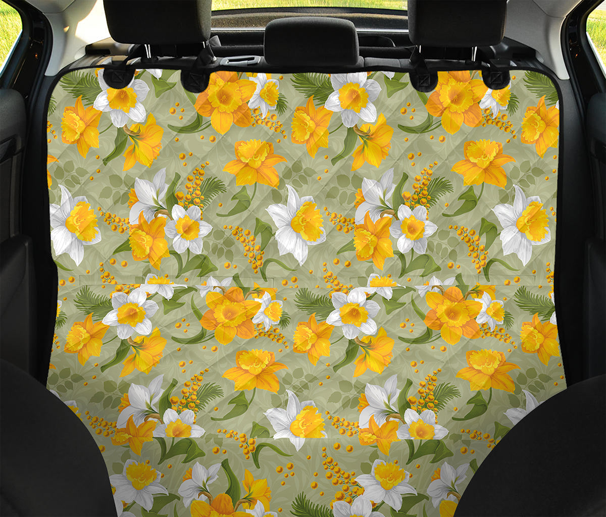Vintage Daffodil Flower Pattern Print Pet Car Back Seat Cover