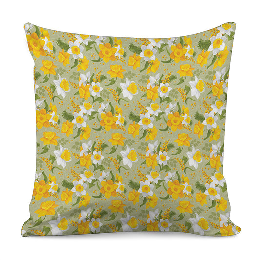 Vintage Daffodil Flower Pattern Print Pillow Cover