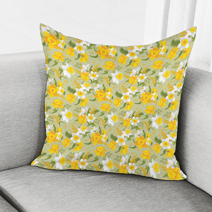 Vintage Daffodil Flower Pattern Print Pillow Cover