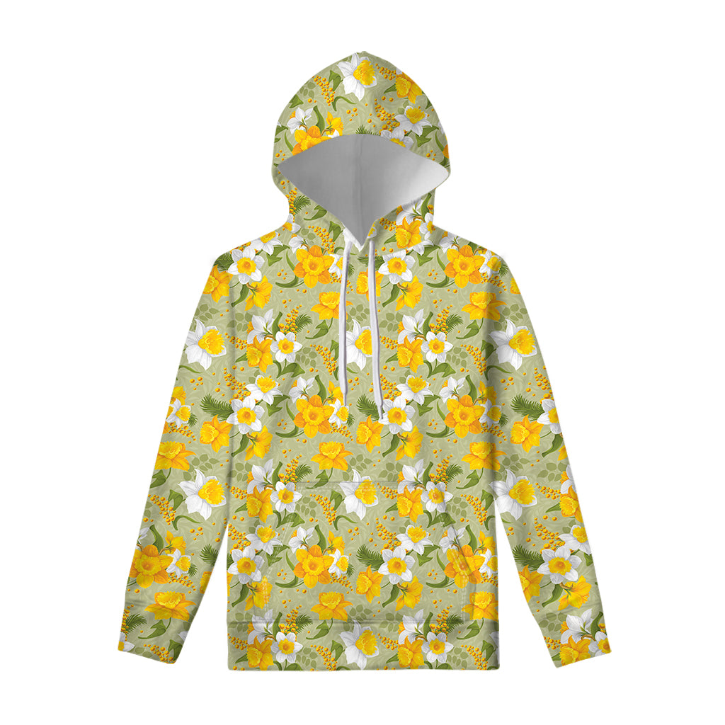 Vintage Daffodil Flower Pattern Print Pullover Hoodie