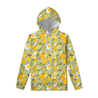 Vintage Daffodil Flower Pattern Print Pullover Hoodie