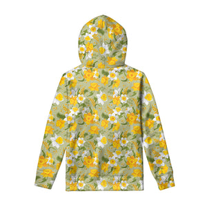 Vintage Daffodil Flower Pattern Print Pullover Hoodie