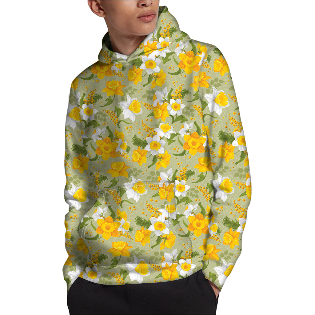 Vintage Daffodil Flower Pattern Print Pullover Hoodie