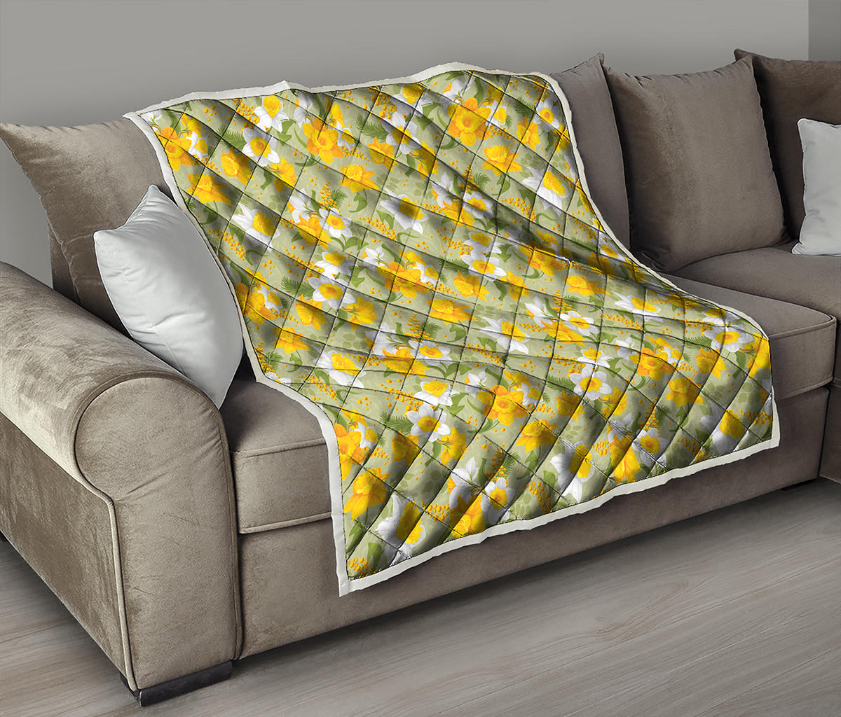 Vintage Daffodil Flower Pattern Print Quilt