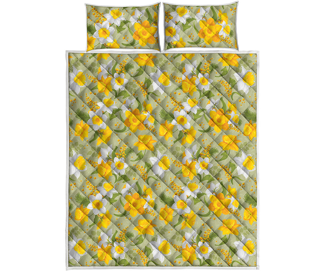 Vintage Daffodil Flower Pattern Print Quilt Bed Set