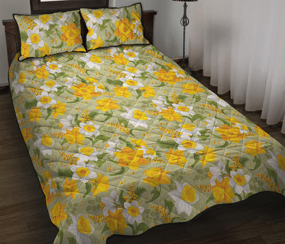 Vintage Daffodil Flower Pattern Print Quilt Bed Set