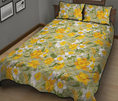 Vintage Daffodil Flower Pattern Print Quilt Bed Set