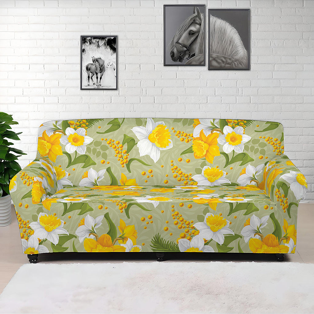 Vintage Daffodil Flower Pattern Print Sofa Cover