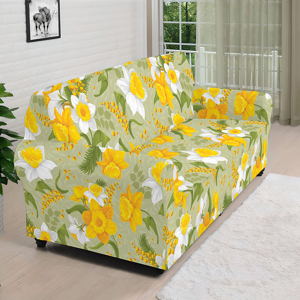 Vintage Daffodil Flower Pattern Print Sofa Cover
