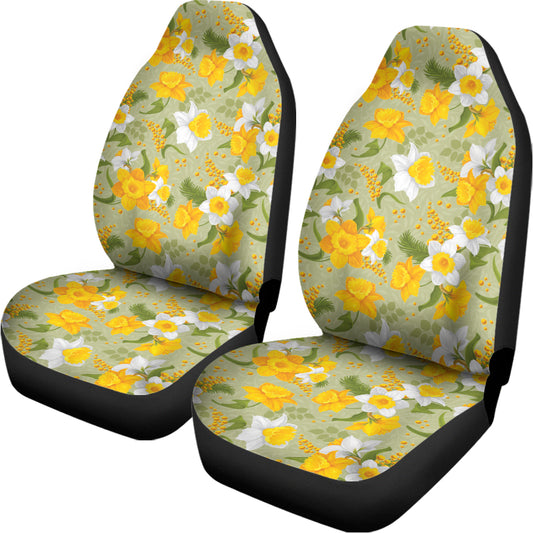 Vintage Daffodil Flower Pattern Print Universal Fit Car Seat Covers