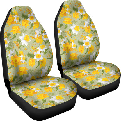 Vintage Daffodil Flower Pattern Print Universal Fit Car Seat Covers