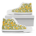 Vintage Daffodil Flower Pattern Print White High Top Shoes