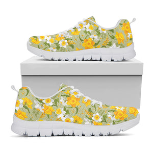 Vintage Daffodil Flower Pattern Print White Sneakers
