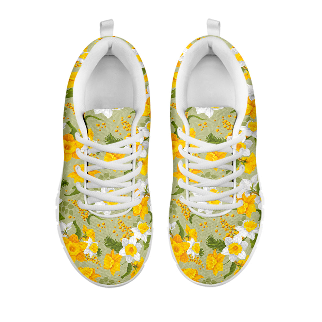 Vintage Daffodil Flower Pattern Print White Sneakers