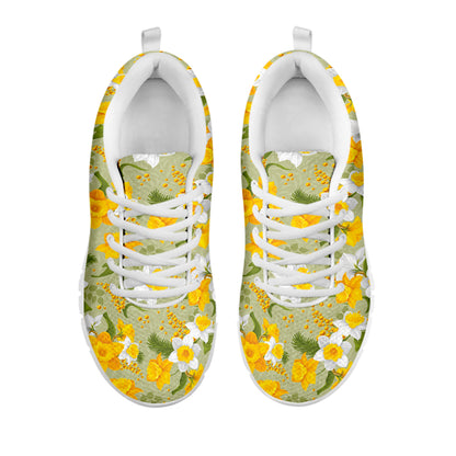 Vintage Daffodil Flower Pattern Print White Sneakers