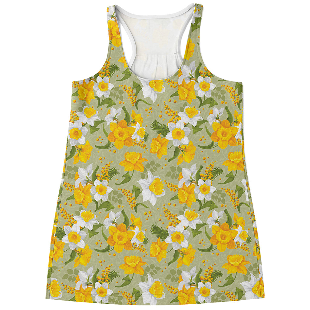Vintage Daffodil Flower Pattern Print Women's Racerback Tank Top