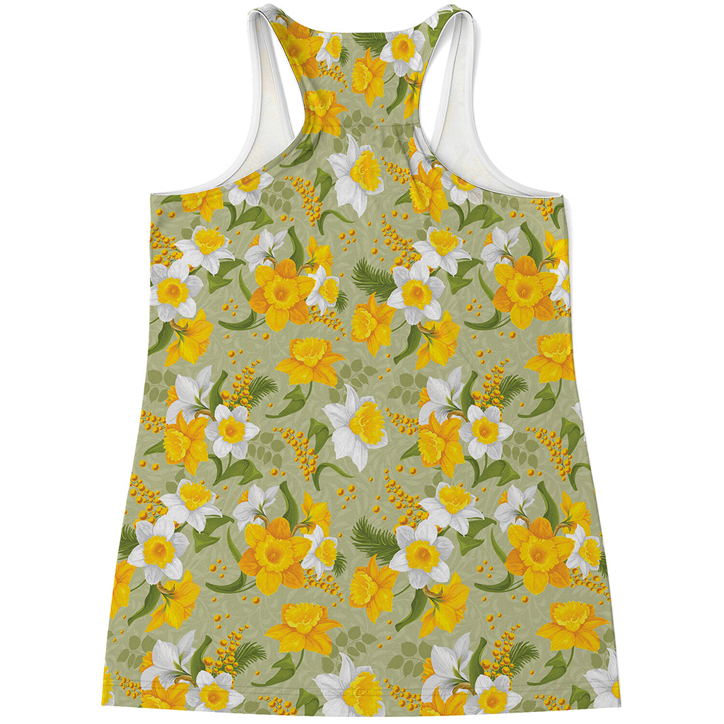 Vintage Daffodil Flower Pattern Print Women's Racerback Tank Top