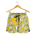 Vintage Daffodil Flower Pattern Print Women's Shorts