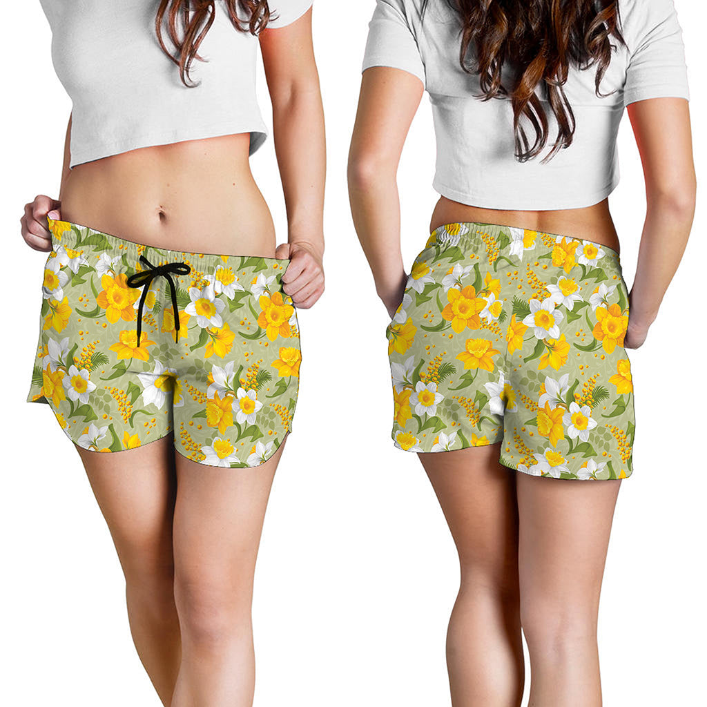 Vintage Daffodil Flower Pattern Print Women's Shorts