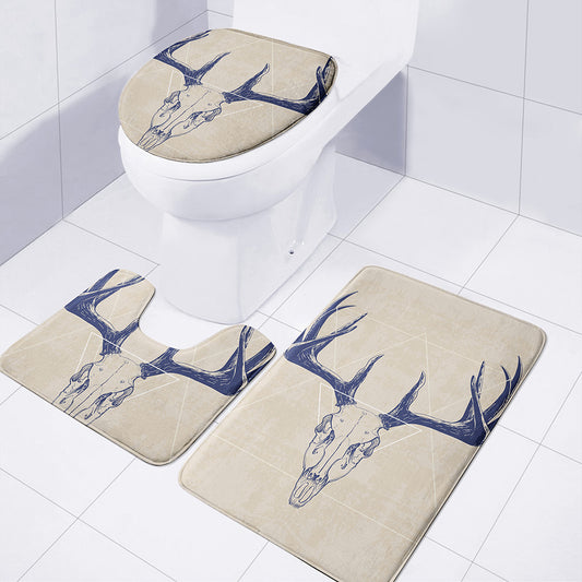 Vintage Deer Skull Print 3 Piece Bath Mat Set