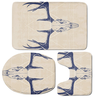 Vintage Deer Skull Print 3 Piece Bath Mat Set